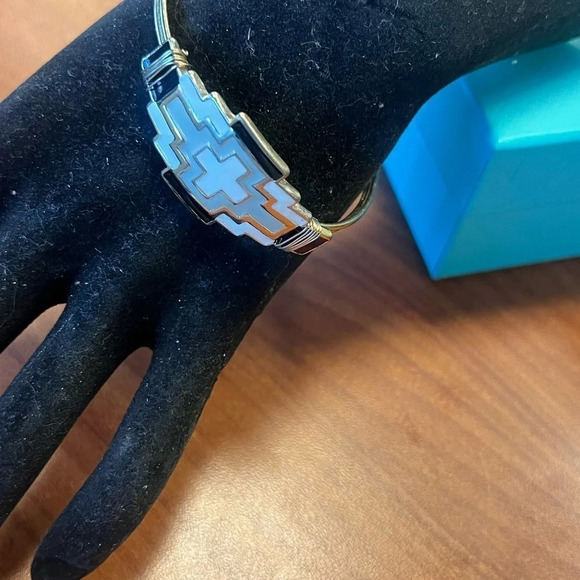 Cross Enamel Gray, White, and Black Gold Tone Bracelet - Picture 3 of 10